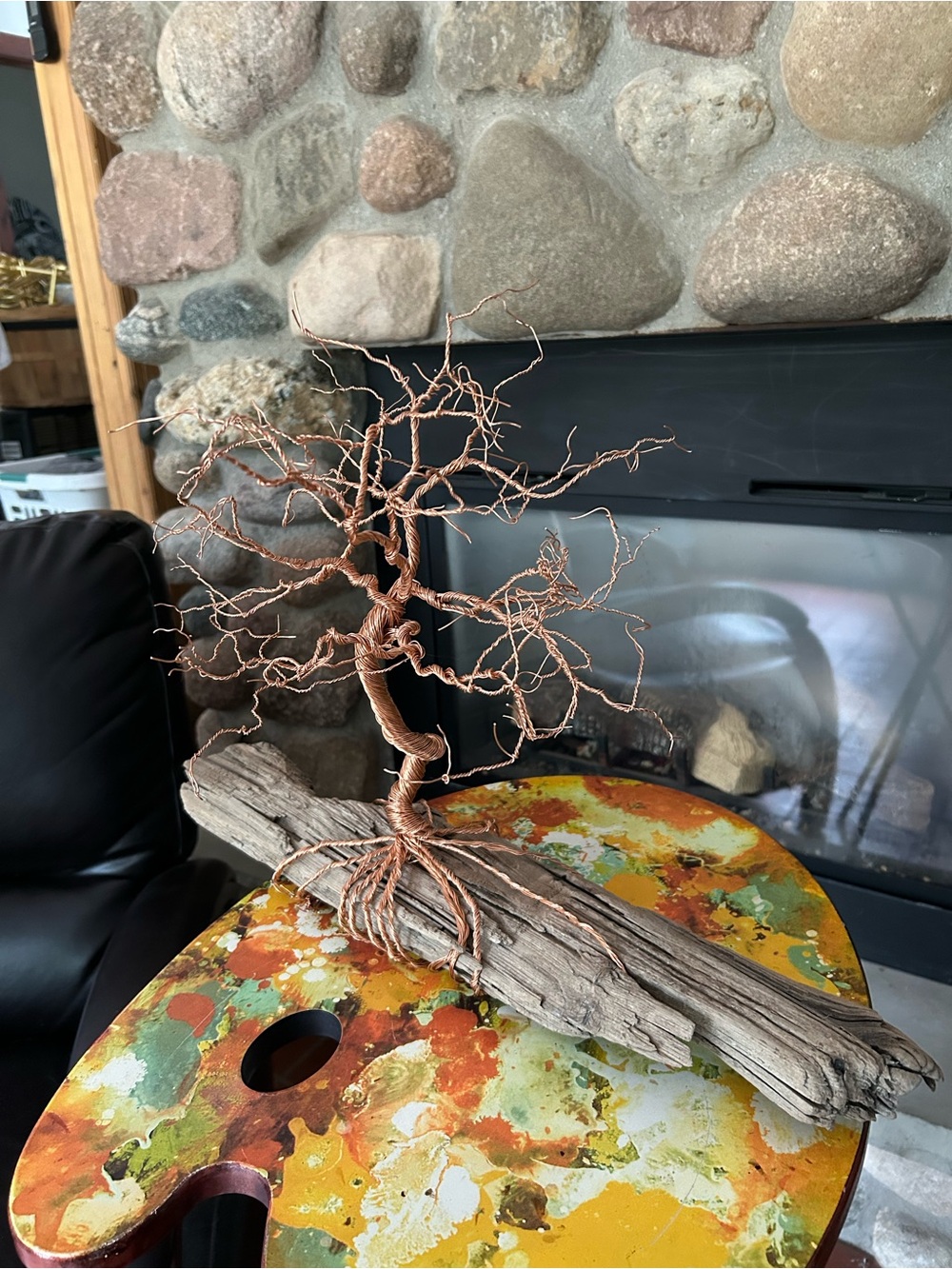 Copper Wire Tree Sculpture on Driftwood - Handmade Copper Accent
